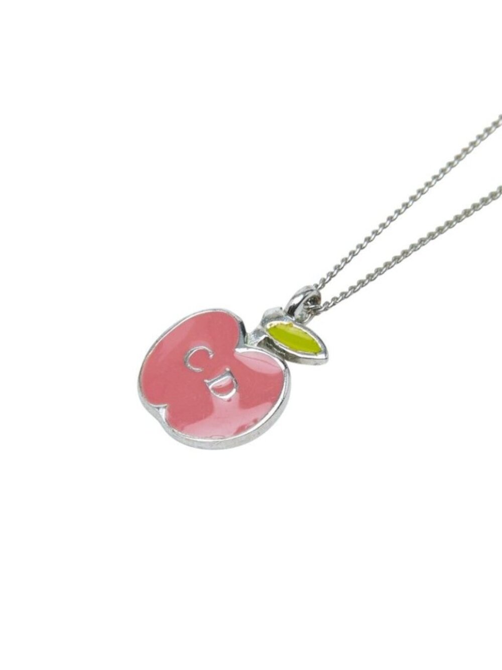 Dior Apple Motif Necklace Silver Pink Metal